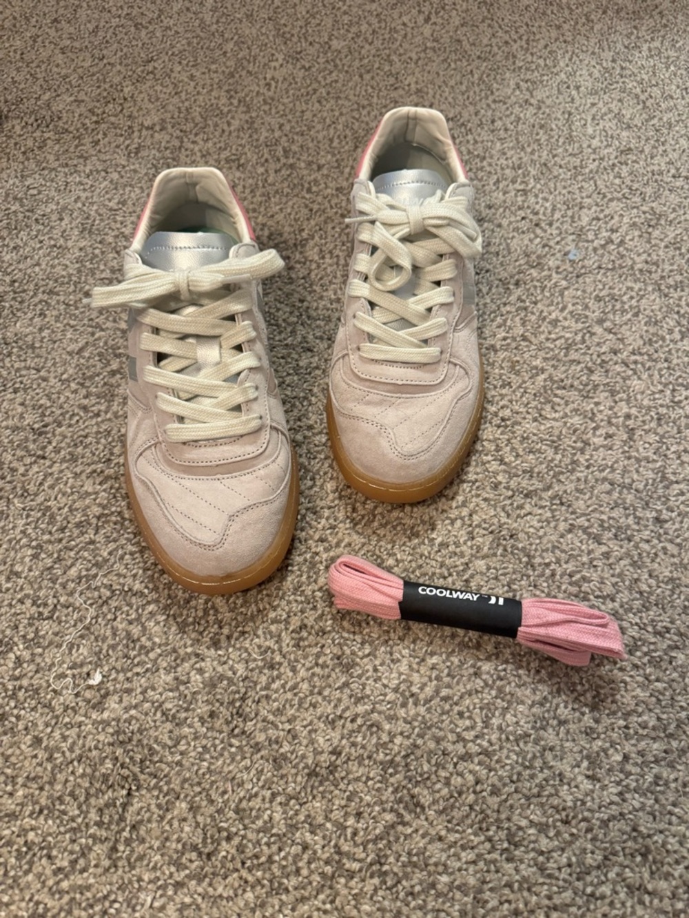 Coolway Women's Pale Pink Suede Sneakers with Gum Sole